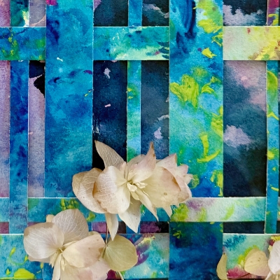 watercolor / cut paper and assembled dried plants