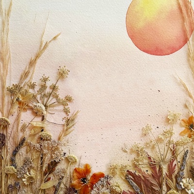 watercolor on paper and assembled dried plants